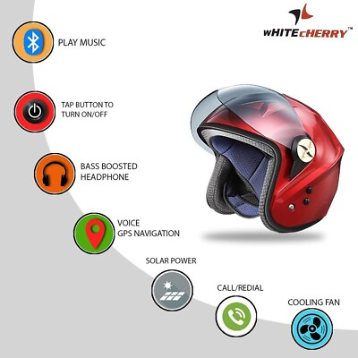 #ad Half Face Motorcycle Helmet Andriod Bluetooth calls Music GPS With Cooling Fan