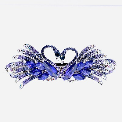 #ad USA SWAN BARRETTE Hair Clip Hairpin use Swarovski Crystal Elegant Purple K34