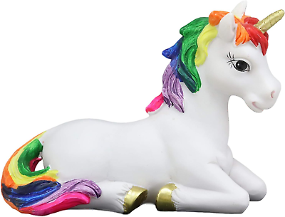 #ad Ebros Beautiful Majestic Rainbow Mane Unicorn Mare Horse with Golden Horn Figuri