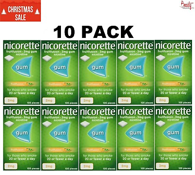 #ad 10 x Nicorette 2 mg FRUITFUSION Gum FRUIT FUSION Suger Free105 FREE SHIP TO USA