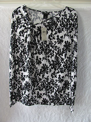 #ad Ann Taylor V Neck Twisted Knot Sweater Top Black Cream Floral Small NWT $60