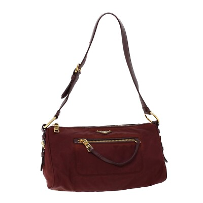 #ad PRADA Shoulder Bag Nylon Leather Bordeaux Red Auth 53251