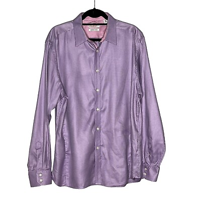 #ad Ted Baker Endurance Mens Size 17 Button Up Long Sleeve Shirt Purple