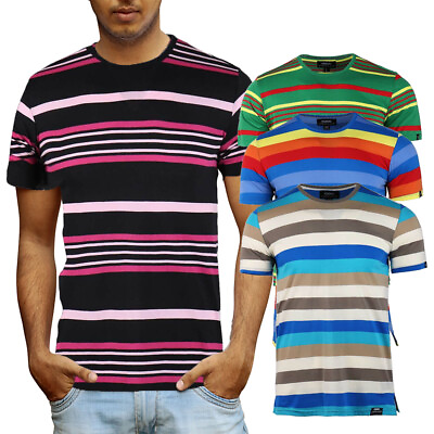 #ad Yubikwete Men#x27;s Striped Tee Shirt Crew Neck Short Sleeve Vaction M XXL