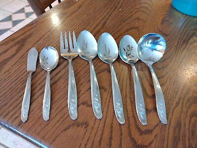 #ad Serving Pcs. Oneida Custom ROSEANNE Rose Flatware Stainless Silver Glossy Choice