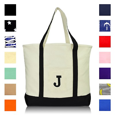 #ad DALIX Initial Tote Bag Personalized Monogram Zippered Top Letter J