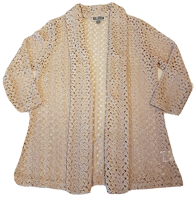 #ad Lace Jacket size P L Beige Knit Open Work Pretty Dressy Sweater Blazer Shirt
