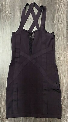 #ad Bebe Womens Bandage Mini Dress Medium Purple Rayon Spandex Asymmetrical