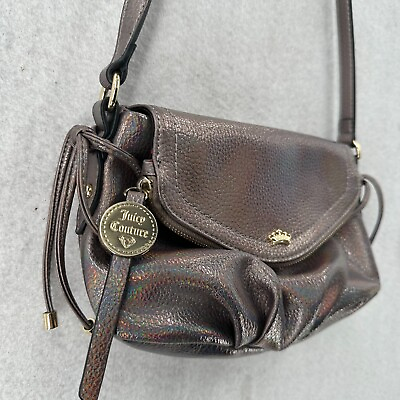 #ad Juicy Couture Crossbody Bag Pewter Metallic Gunmetal Zip Pebbled Leather