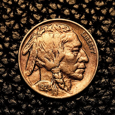 #ad ITM 5855 1924 P Buffalo Nickel AU Cndtn NICE GOLD TONING