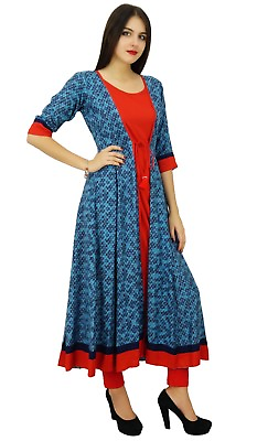 #ad Bimba Womens Designer Flaired kurta Dress Printed Rayon Kurti Custom