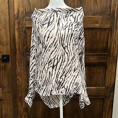 #ad Haute Hippie Top Women XS Silk Long Sleeve Off The Shoulders Zebra Print