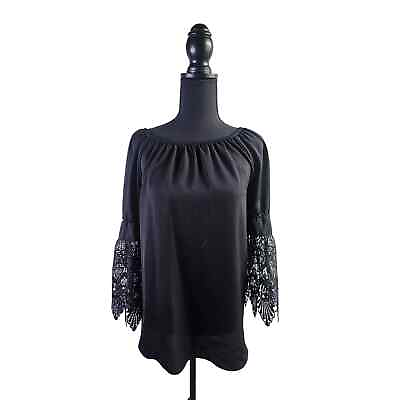 #ad Womens Cato Black Lace Flare Sleeve Tunic Top Size Small