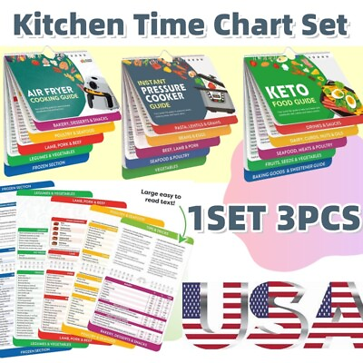 #ad 3pcs Cooking Guide Sheet Booklet Times Chart Set Magnets Over 120 Food Items USA