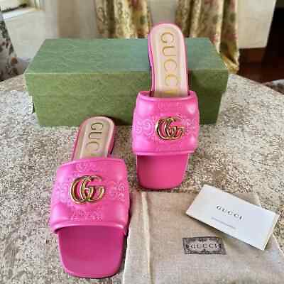 #ad Gucci Marmont GG Interlocking GG Logo Leather Flat Sandal 9 US