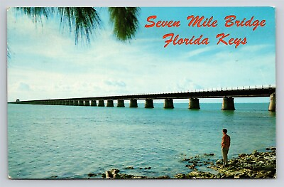 #ad FL Seven Mile Bridge Florida Keys Overseas Highway To Key West Vintage Postcard