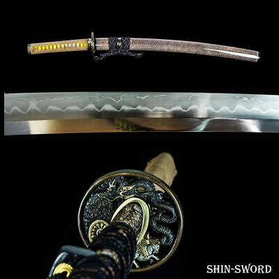 #ad Handmade Japanese Wakizashi Sword Clay Tempered Shihozume Folded Steel Full Tang