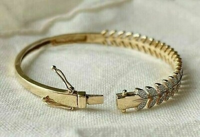 #ad 14k Yellow Gold Plated 4Ct Lab Created Diamond Mens Womens Love Bangle Bracelet