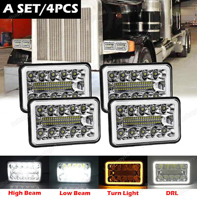 #ad 4pcs DOT 4x6quot; LED Headlights Hi Lo Beam DRL for Peterbilt 379 378 Freightliner
