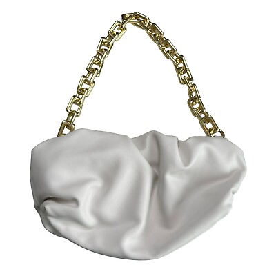 #ad Womens White Faux Leather Clutch Shoulder Bag Adjustable Purse