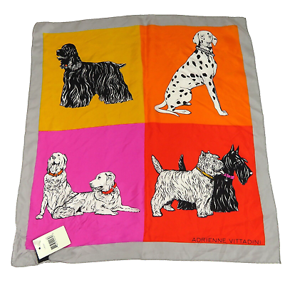 #ad NWT ADRIENNE VITTADINI silk colorblock square scarf with dogs