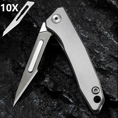 #ad Titanium Foldable Knife Scalpel Blade Outdoor Camping Keychain Pocket EDC Tool