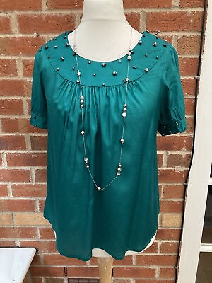 #ad BNWT Ladies Et Vous Green Blouse Size 14 Beaded Holiday Wedding S8