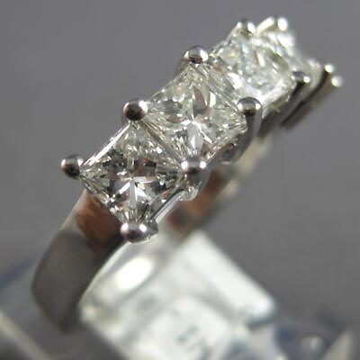 #ad LARGE 1.85CT DIAMOND 14K WHITE GOLD 3D PRINCESS 5 STONE WEDDING ANNIVERSARY RING