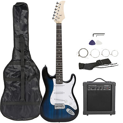 #ad 39quot; Blue Full Size Electric Guitar with Amp Case Accessories Pack for Beginners