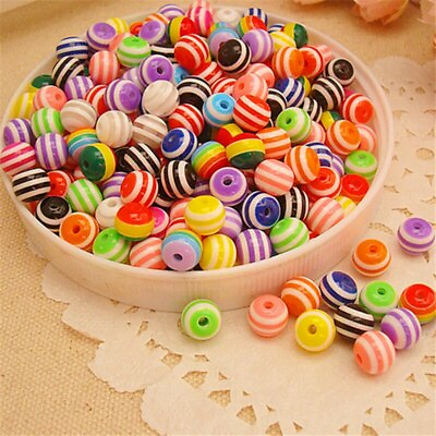 #ad 100pcs 8mm Acrylic Round Stripe Beads For DIY Craft Jewelry Accessories