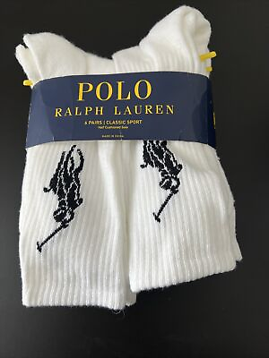 #ad Polo Mens Ralph Lauren 6 Pair Crew Socks Classic Sport Cushioned Sz 6 12.5