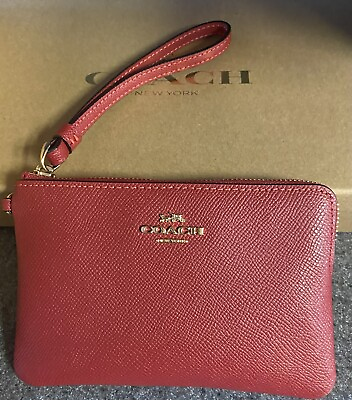 #ad Coach Wristlet Pebble Grained Red Leather
