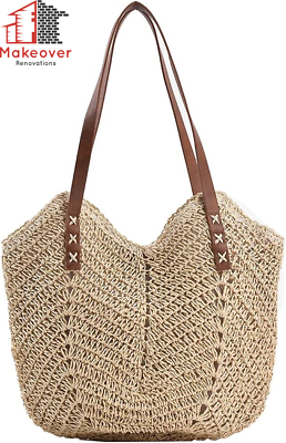 #ad Straw Bag for Women Summer Beach Bag Soft Woven Tote Bag Large Rattan Shoulder B