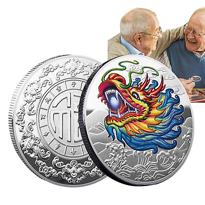 #ad Zodiac Dragon Coin Chinese 2024 New Year Dual Sided Commemorative Coin Silver