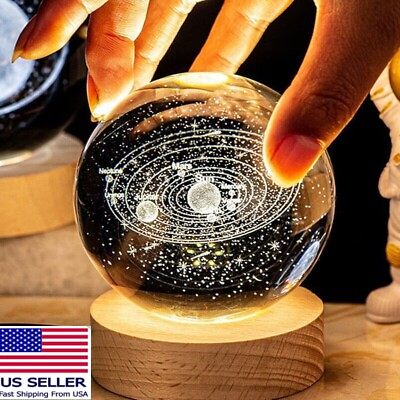 #ad 3D Crystal Ball Moon Planet Globe Table Lamp USB LED Night Light Home Decor Gift
