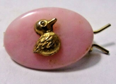 #ad Vintage Gold Tone Duck On Pink Oval Background Hair Barrette