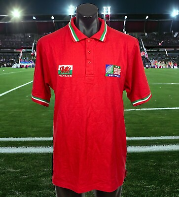 #ad Vintage 2003 iRB Rugby World Cup Australia Wales Men#x27;s Red Polo shirt size LGE