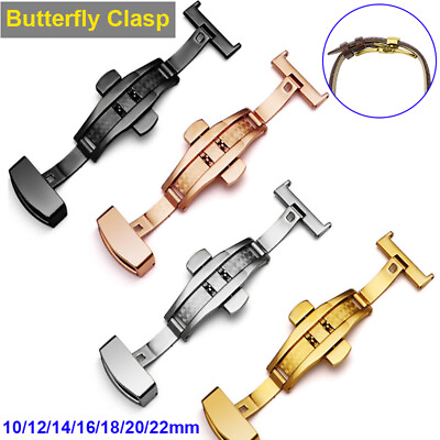 #ad Butterfly 10mm 22mm Deployment Buckle Watch Clasp Double Push Button Strap Band