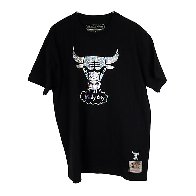 #ad Chicago Bulls Mitchell amp; Ness NBA Shirt L Large Holographic Ice Logo Black New