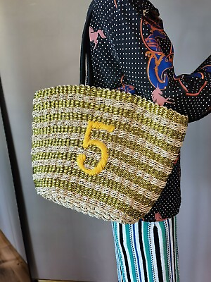 #ad NO.5 Boho Straw Bags golden tote floral print lining Raffia Bags