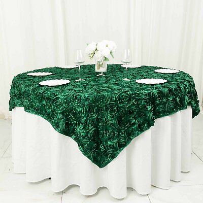 #ad 72x72quot; Hunter Green SATIN Raised Roses TABLE OVERLAYS Unique Wedding Party