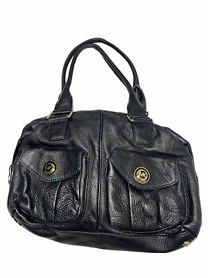 #ad Michael Kors Black Leather Tote Shoulder Hobo Bag Double Handle Outside Pockets
