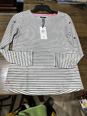 #ad Joules Harbour Top Blue Stripe Multi Bees Embellished Print Size 6
