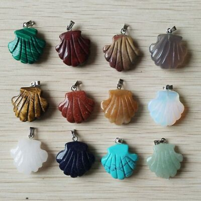 #ad Assorted Natural Stone Carved Flower Charms Pendants For Jewelry Marking 12pcs