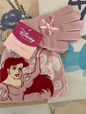 #ad Disney official Kids Little Ariel Knit Winter Beanie and Glove Set One Size