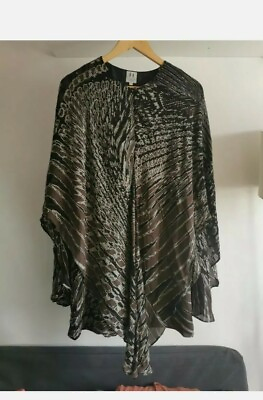 #ad UK 8 Eur 36 designer Silk Seda caftan tunic dress natural animal print Halston