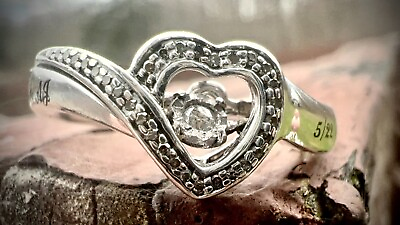 #ad Lovely Solid Silver Pave and Floating Zirconia Open Heart Ring
