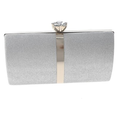 Silver Tone Metal Silver Glitter Fabric Clutch Evening Bag TLX119 SIL $26.99