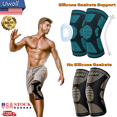 #ad 2 Knee Brace Sleeve Compression Support Sport Gym Joint Pain Arthritis Relief