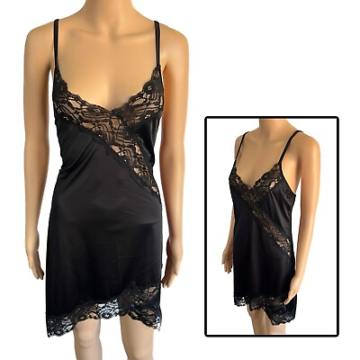 #ad Vince Camuto Black Lace Slip Size Medium Designer Lingerie Dress